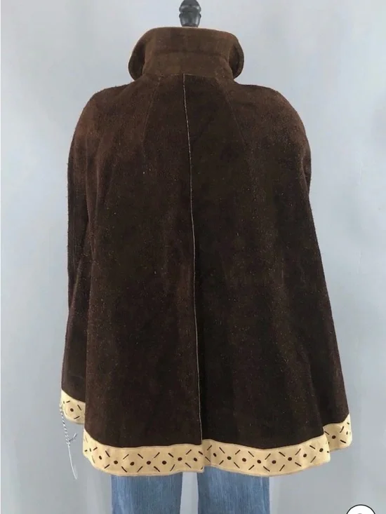 Vintage Leather Cape Poncho Hippie Jacket Size OS Tan Brown Zipper Front Western - Picture 13 of 13